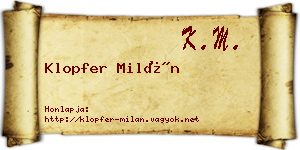 Klopfer Milán névjegykártya